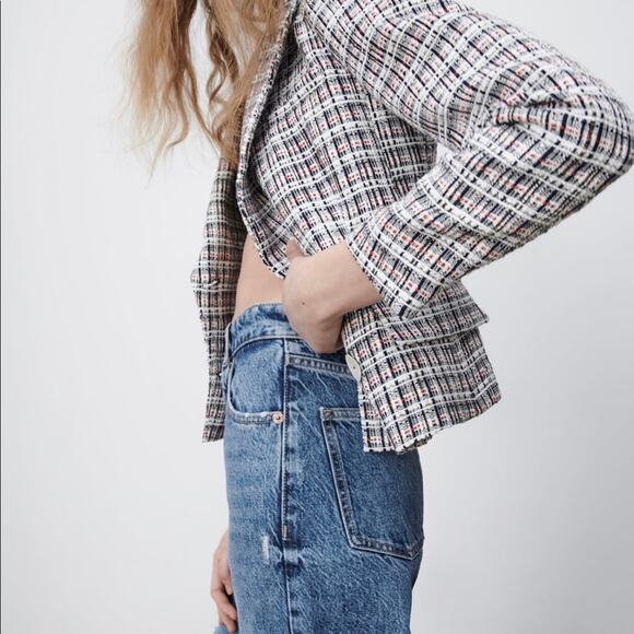 Zara double breasted textured weave jacket blazer - Picture 15 of 15